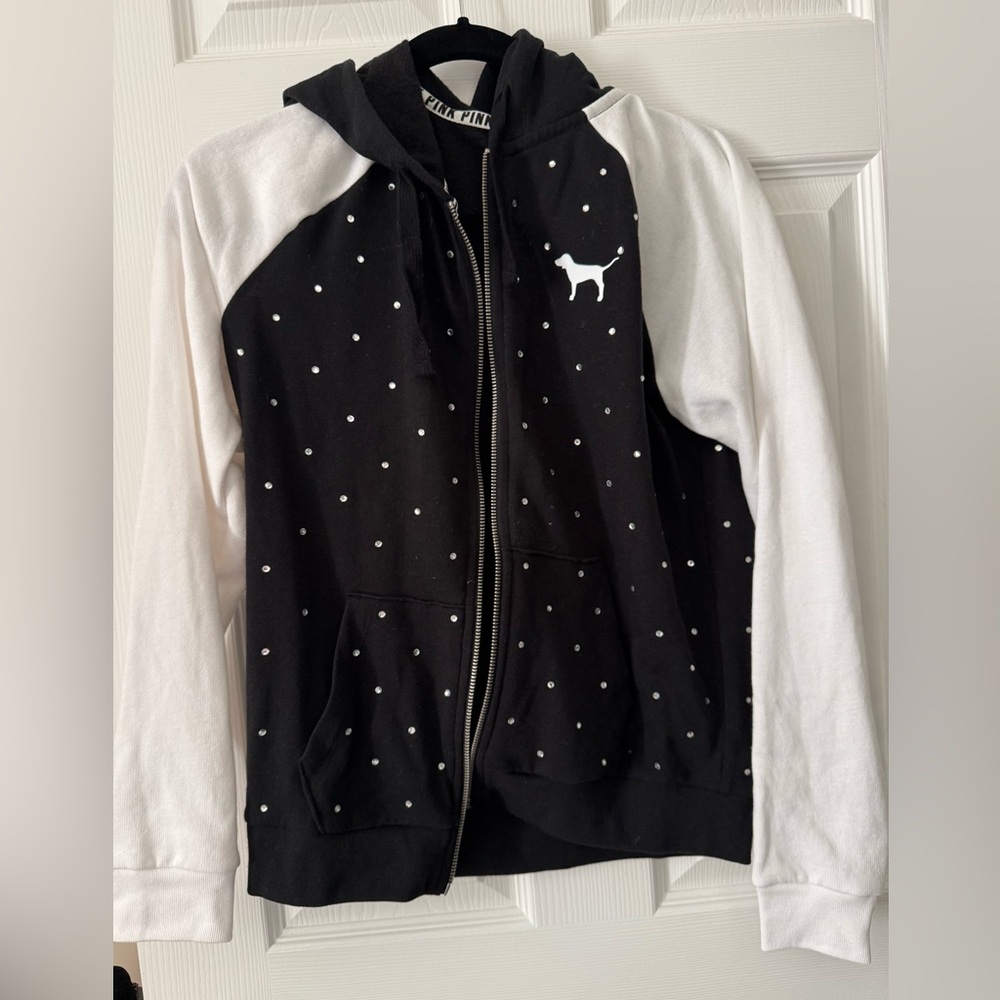 Victoria’s Secret PINK Black and White Polka Dot Embellished Dog Jacket small